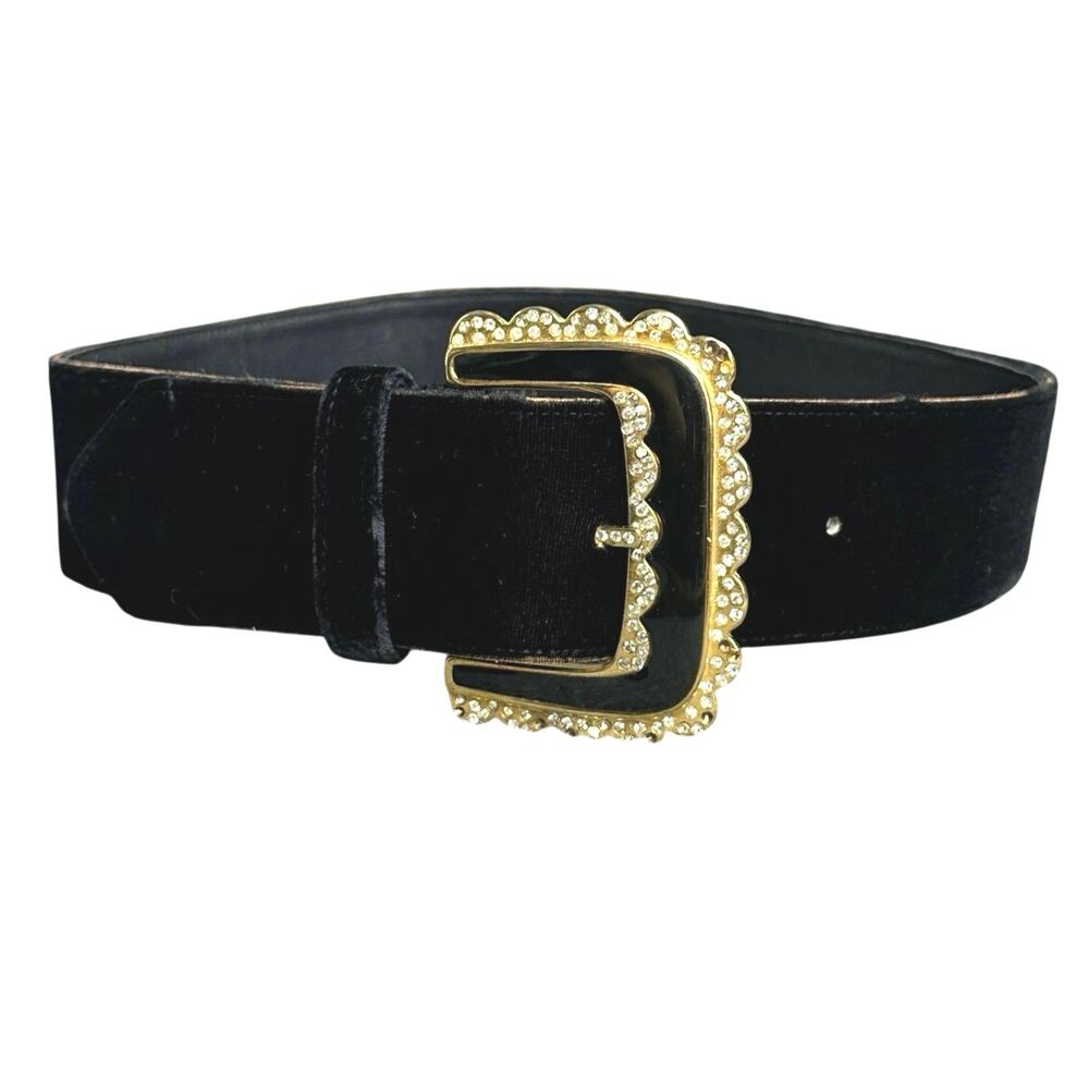 Vintage Valentino Italy XS black velvet belt leather rhinestone buckle cocktail